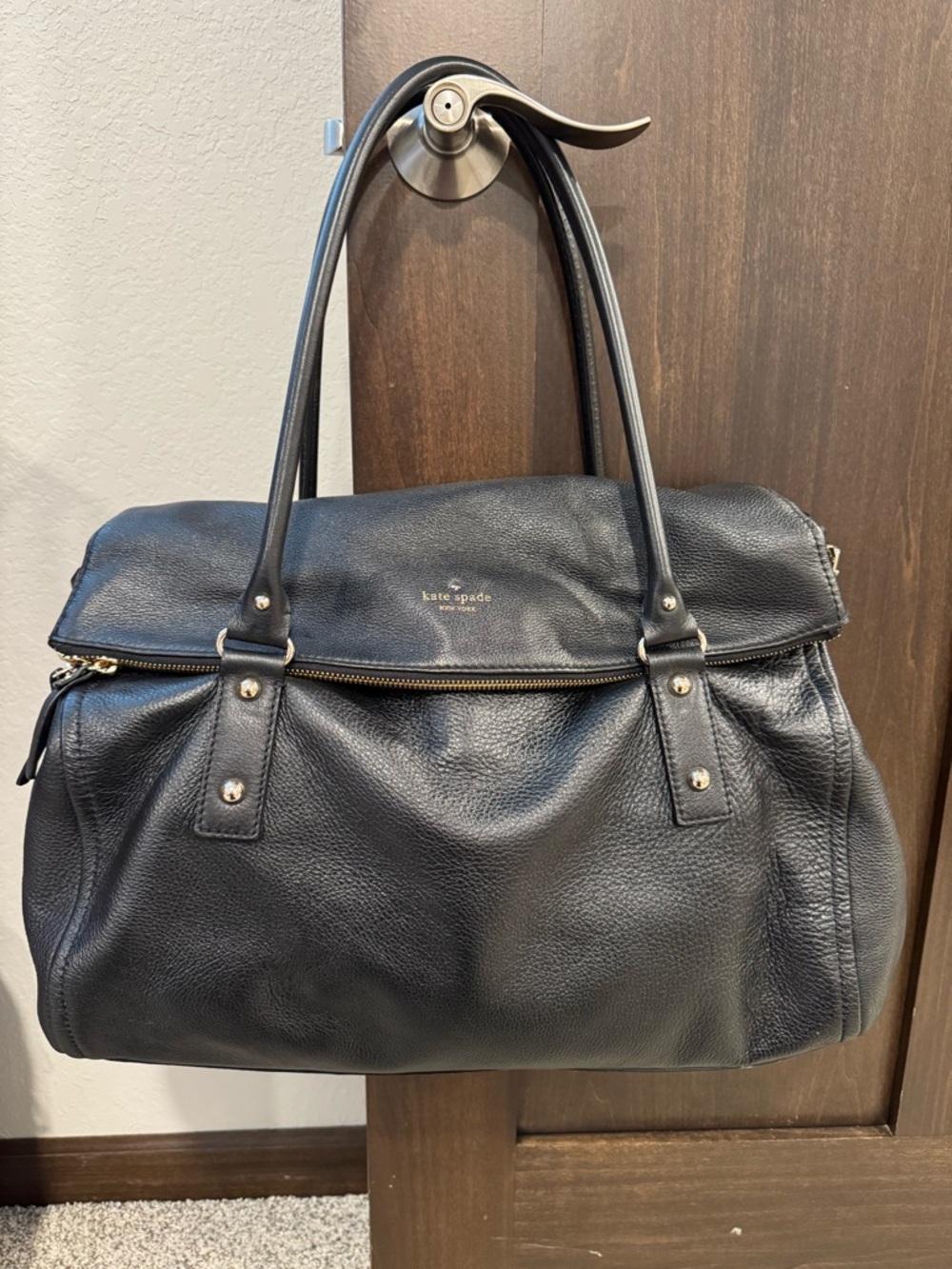 kate spade Black Pebbled Leather Tote with Gold Hardware